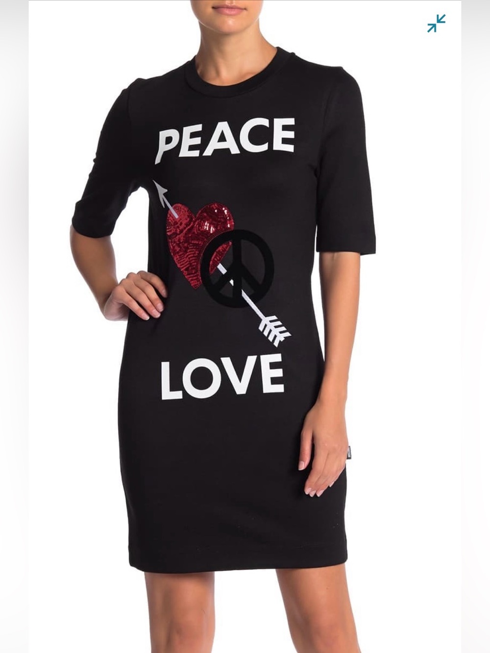 Love Moschino Black Tee Dress with Red Sequin Heart